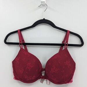 Victoria's Secret Bra Women's 36D Dark Fuchsia Pink Push Up Velvet Lace